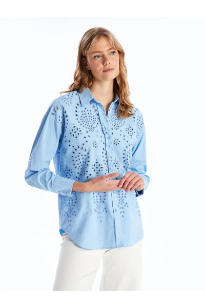 LCW Vision Kendinden Desenli Uzun Kollu Oversize Kadın Gömlek