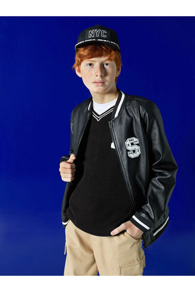 Детская куртка с воротником-стойкой LC WAIKIKI Куртка с воротником-коллоколом для мальчика в кожаном стиле