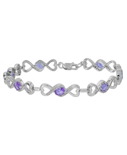 Amethyst (3-1/2 ct. t.w) & White Topaz Heart Link Bracelet in Sterling Silver