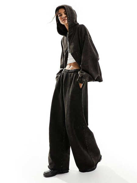Weekday Tiana co-ord wide leg joggers in washed brown