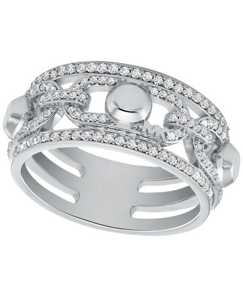 Rhodium Brass Pavé Astor Link Statement Cocktail Ring