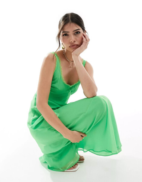 ASOS DESIGN scoop neck raw edge bias maxi dress in bright green