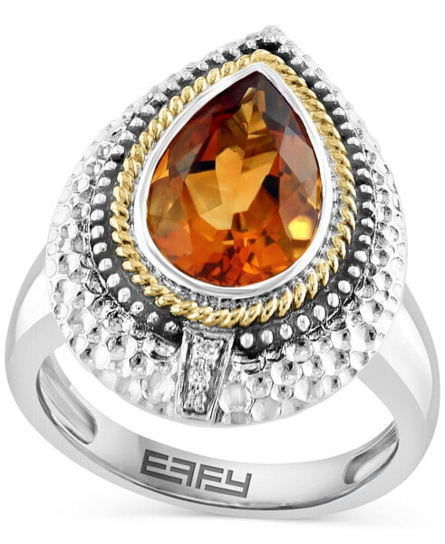 EFFY® Citrine (2-5/8 ct. t.w.) & Diamond Accent Pear Ring in Sterling Silver & 14k Gold-Plate