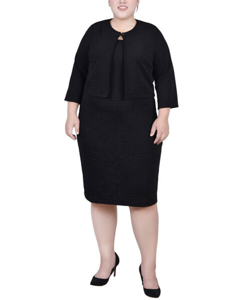 Plus Size Textured 3/4 Sleeve Two Piece Dress Set