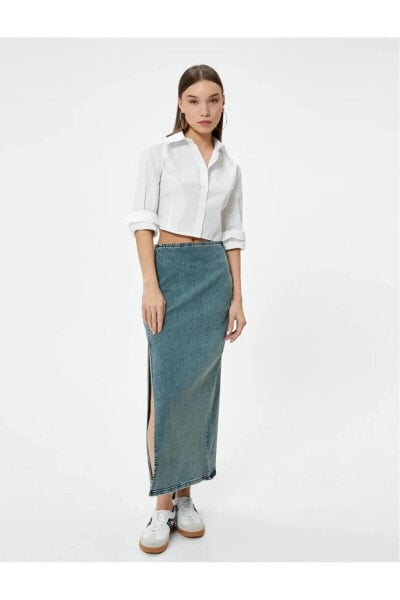 Юбка Koton Side-Slit Cotton High-Waist