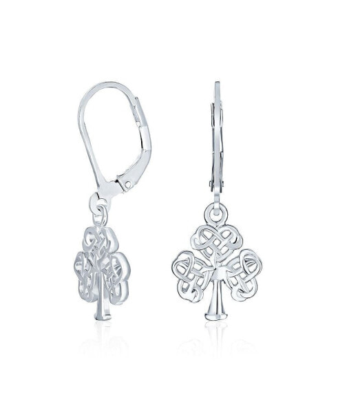 Delicate Petite Irish Triquetra Open Heart Shape Celtic Knot Good Luck Shamrock Clover Dangle Earrings Lever back Sterling Silver