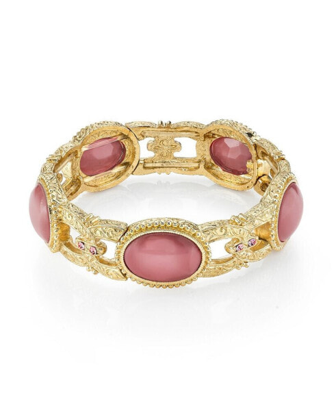 Gold Tone Pink Moonstone Stretch Bracelet