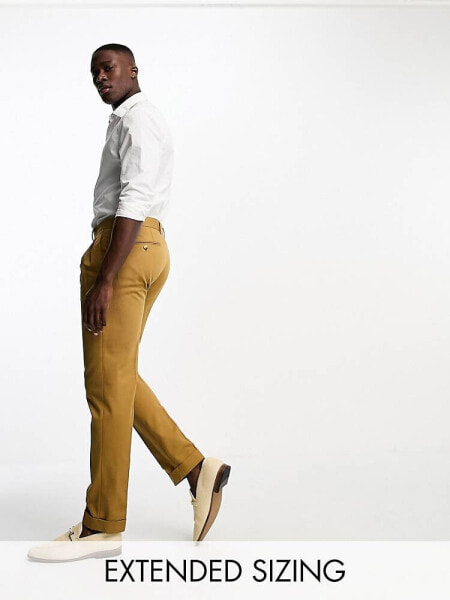 Noak slim premium cotton twill chino trousers in tobacco brown 