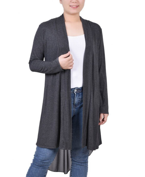 Women's Long Sleeve Knit Cardigan with Chiffon Back