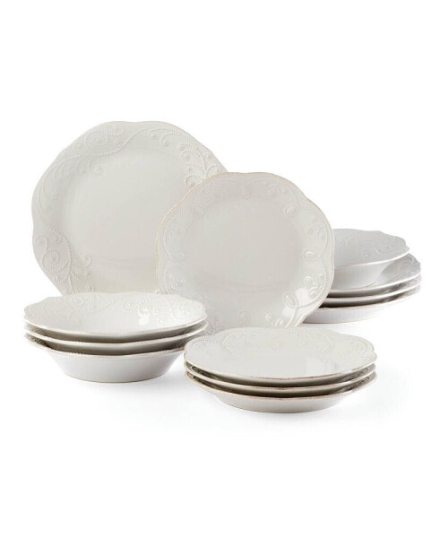 Сервировка стола LENOX Набор посуды для ужина French Perle White на 12 персон, 4 предмета в наборе, создан для Macy's