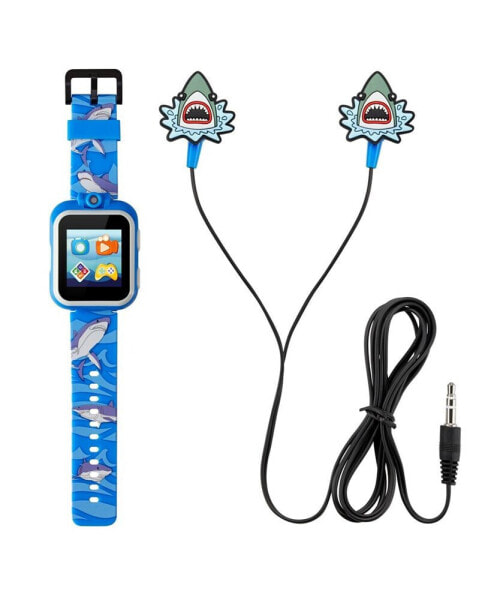 Kid's Blue Shark Silicone Strap Touchscreen Smart Watch 42mm with Earbuds Gift Set