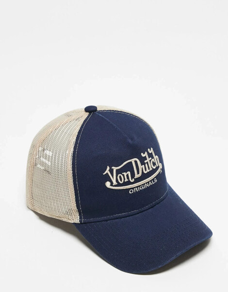 Von Dutch newark trucker cap in navy blue and beige