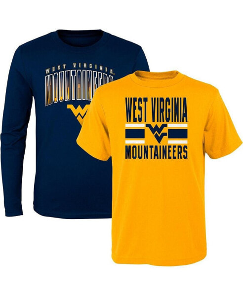 Little Boys and Girls Navy, Gold West Virginia Mountaineers Fan Wave Short and Long Sleeve T-shirt Combo Pack