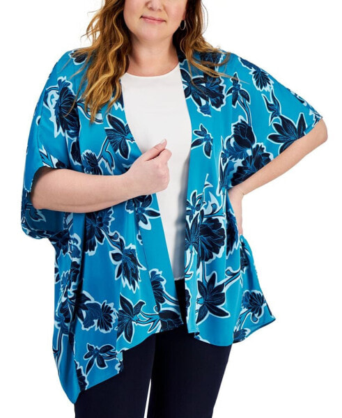 Plus Size Felicia Floral Kimono Jacket, Created for Macy's