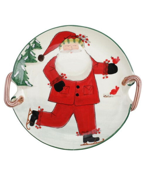 Old St. Nick Handled Round Platter - Ice Skating