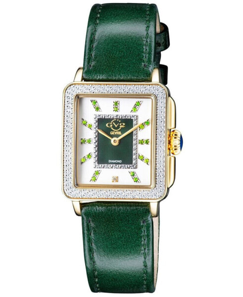 Women's Padova Gemstone Swiss Quartz Diamond Accent Green Hand Made Italian Leather Strap Watch 27mm x 30mm