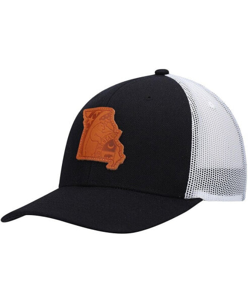 Men's Black Missouri Leather State Applique Trucker Snapback Hat