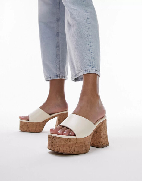 Topshop Isabelle platform cork heel mule in off white