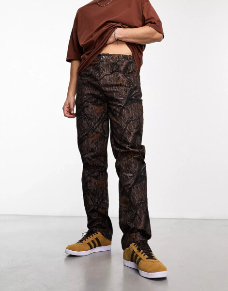 ASOS DESIGN straight chino in brown camo print