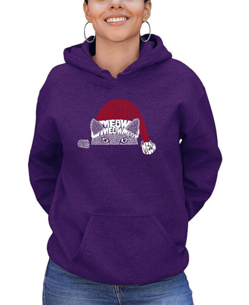 Women's Christmas Peeking Cat Word Art Hooded Sweatshirt