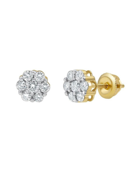 Round Cut Natural Certified Diamond (0.52 cttw) 14k Yellow Gold Earrings Semi Cluster Design