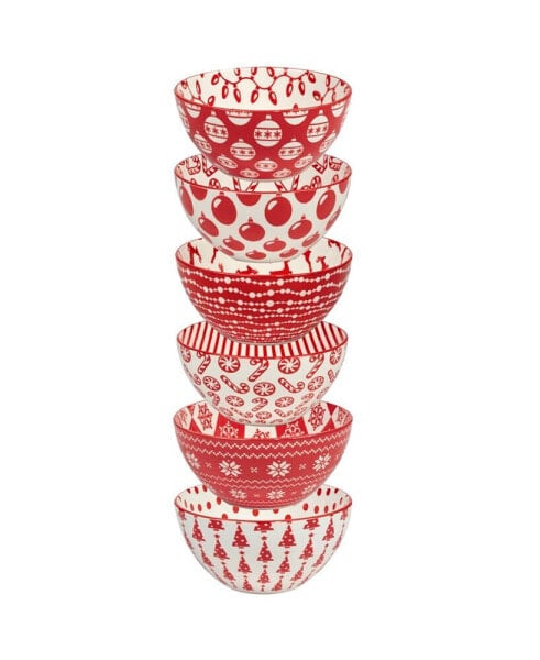 Peppermint Candy 13 oz All Purpose Bowls Set of 6, Service for 6