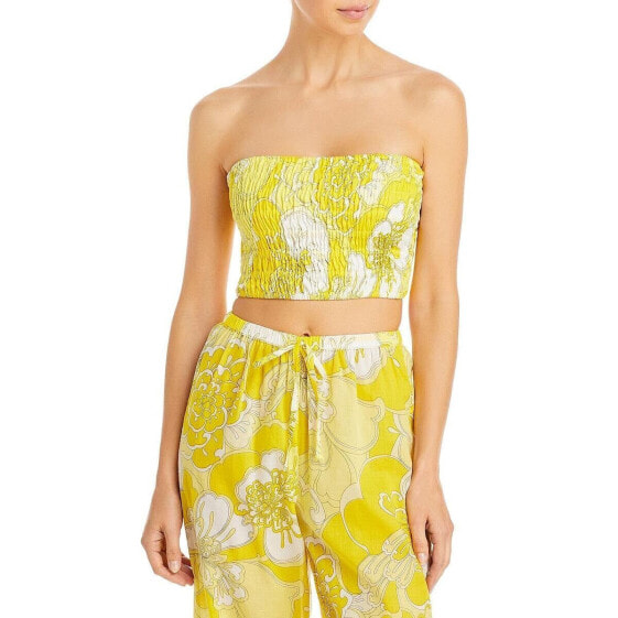 Faithfull the Brand Womens Cotton Printed Strapless Top Yellow Size US 4
