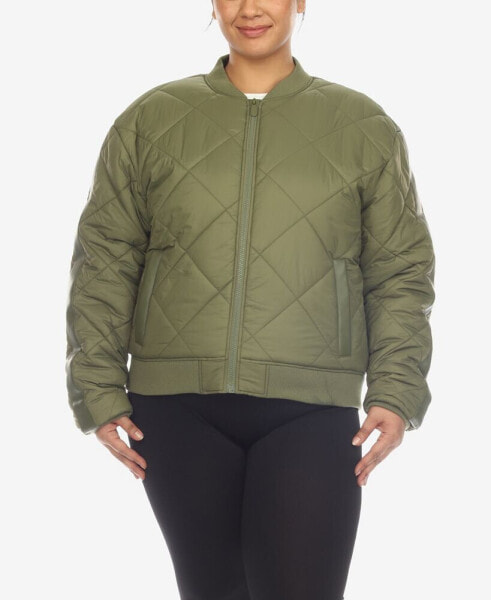 Plus Size Diamond Quilted Puffer Bomber Jacket