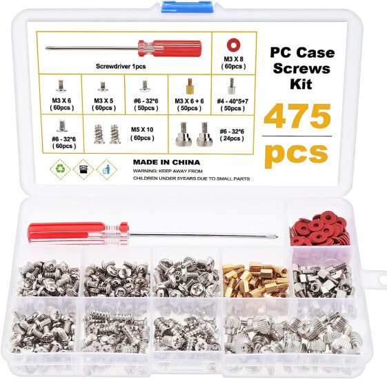HSEAMALL 475 Pieces Computer Screws PC Housing Kit, Motherboard Spacer Screws for Hard Drives PC Case Motherboard Fan Power Graphics Repair