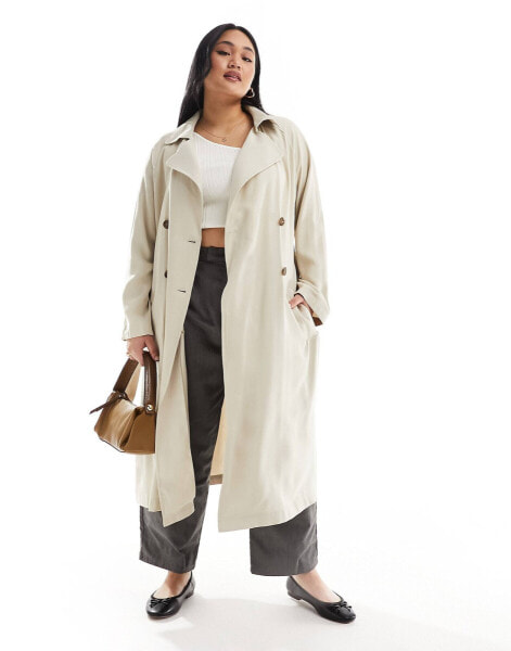 ASOS DESIGN Curve soft midi trench coat in stone