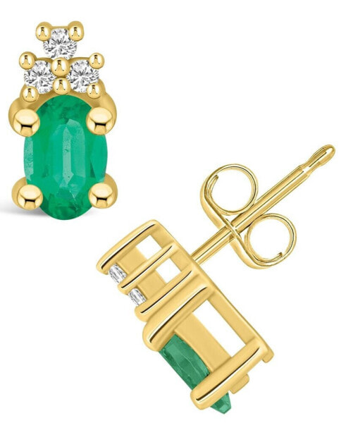 Серьги Macy's Emerald and Diamond Stud