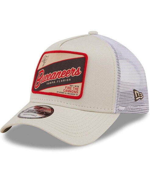 Men's Khaki, White Tampa Bay Buccaneers Happy Camper A-Frame Trucker 9FORTY Snapback Hat