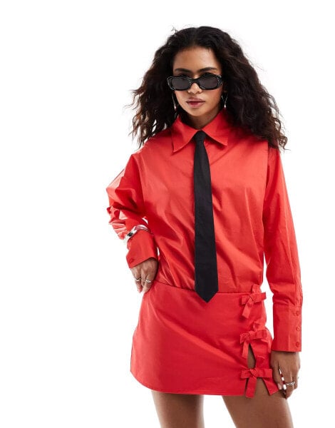 Lioness shirt with black tie co-ord in red