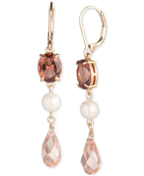 Gold-Tone Crystal, Imitation Pearl & Bead Linear Drop Earrings