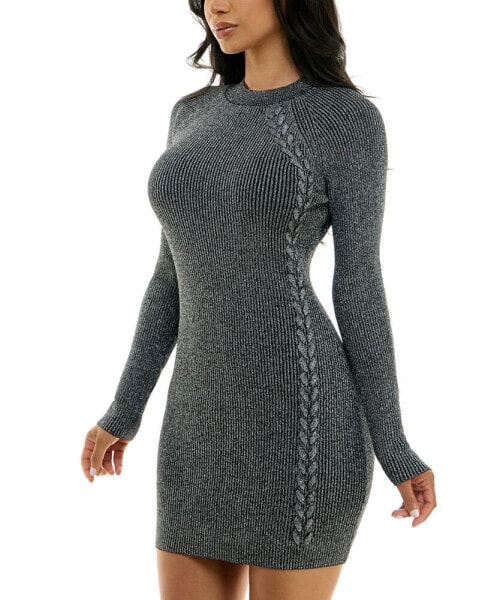 Juniors' Side-Cable Metallic Sweater Dress