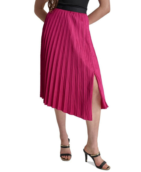 Women's Asymmetric Pleated Pull-On Midi Skirt