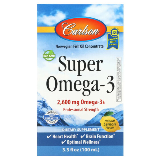 Пищевая добавка Carlson Super Omega-3 с натуральным лимоном, 2600 мг, 100 мл