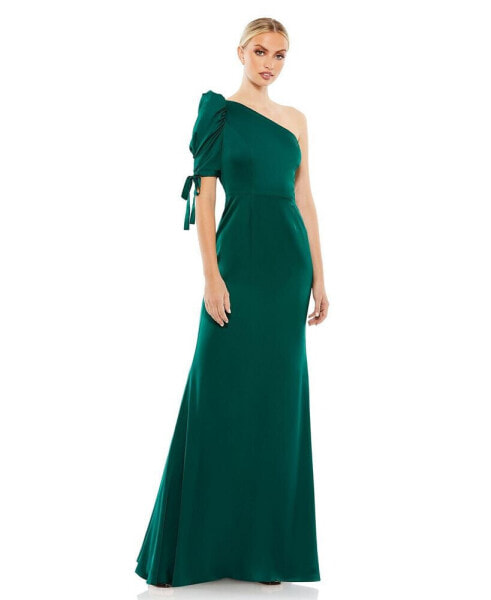 Women's Ieena Satin One Shoulder Puff Sleeve Trumpet Gown