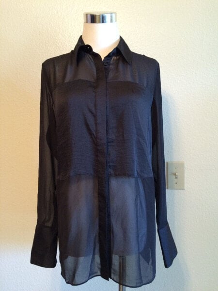 INC International Concepts Women's Button Down Sheer Shirt Black 4