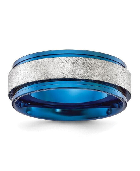 Stainless Steel Blue IP-plated with Scratch Finish Band Ring