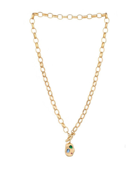Rainbow 18K Gold Plated Nugget Toggle Necklace