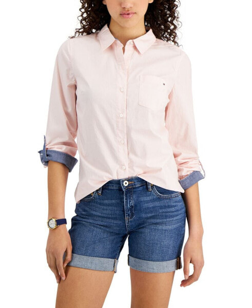 Women's Cotton Roll-Tab Button-Up Shirt