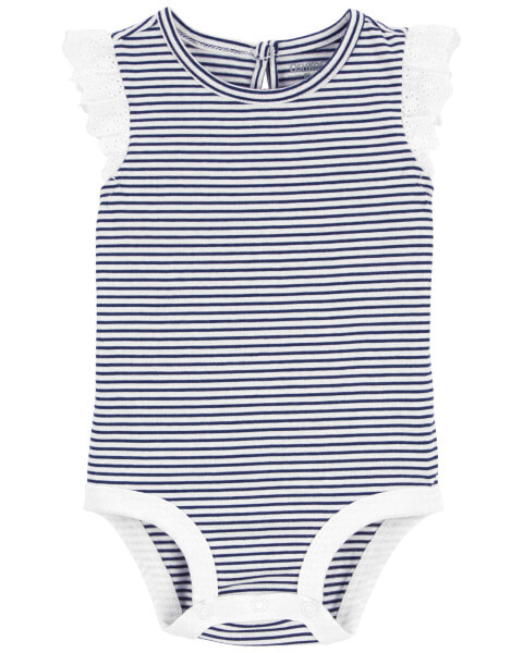 Baby Striped Eyelet Ruffle Bodysuit 12M