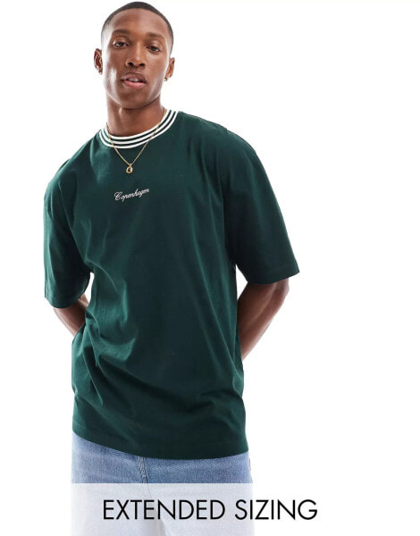 ASOS DESIGN oversized t-shirt in green with Copenhagen front print