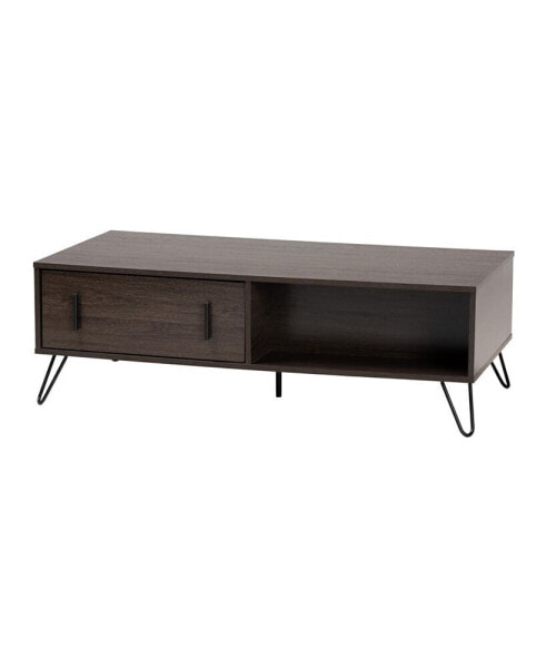 Baldor Modern and Contemporary 47.2" Finished Wood and Finished Metal 2-Drawer Coffee Table