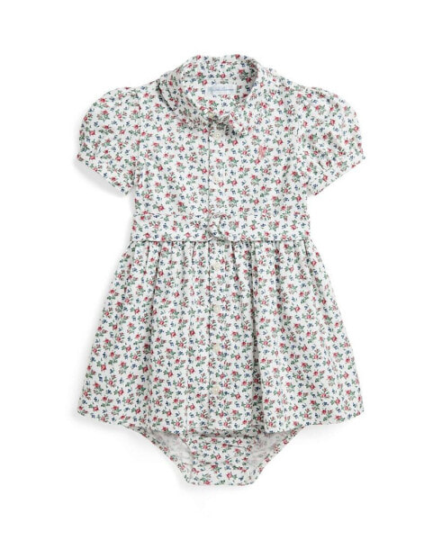 Платье рубашка Polo Ralph Lauren с поясом для маленьких девочек из хлопка с цветочным узором.