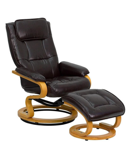 Multi-Position Recliner & Ottoman With Swivel Maple Wood Base