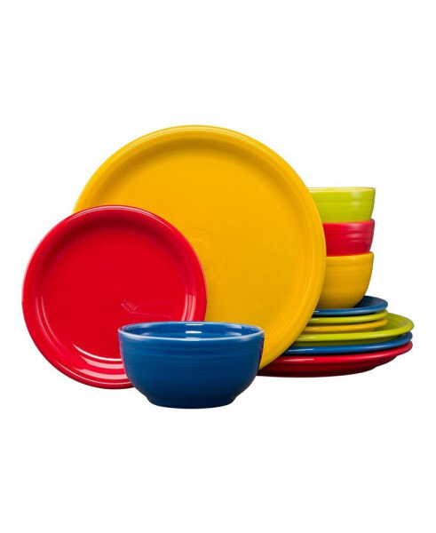 Mixed Bright Colors Bistro 12-Pc. Dinnerware Set, Service for 4