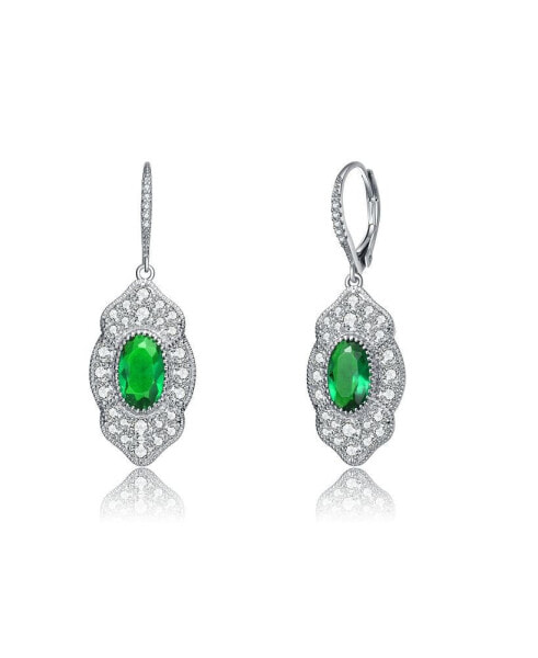 Dazzling Sterling Silver White Gold Plated with Colored Cubic Zirconia Drop Earrings