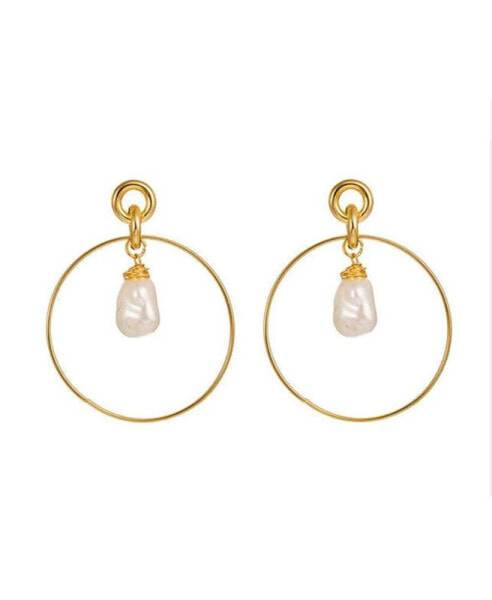 Drop Hoop Earrings for Women with Simulated Pearl Drop